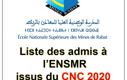 Liste des admis à l’ENSMR issus du CNC2020 pour l’année universitaire 2020/2021