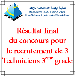 Résultat final du concours pour le recrutement de 3 techniciens 3ème grade