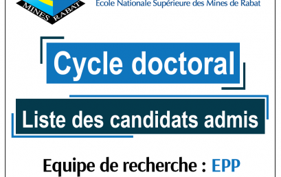 Liste des es candidats admis au cycle doctoral par l’équipe de recherche : Énergie et Procédés Propres (EPP)