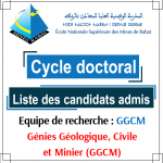 Liste des candidats admis au cycle doctoral par l’équipe de recherche : Génies Géologique, Civile et Minier (GGCM)