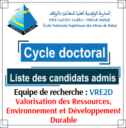 Liste des es candidats admis au cycle doctoral par l’équipe de recherche : Valorisation des Ressources, Environnement et Développement Durable (VRE2D)