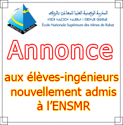 Annonce aux élèves-ingénieurs nouvellement admis à l’ENSMR pour l’année universitaire 2023/2024